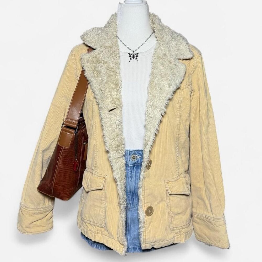 Vintage Aeropostale Tan Faux Fur Trim Jacket Fall Y2K Cottage